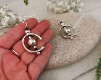 statement trendy earrings for women, unique gypsy earrings, dangle earrings, silver boho earrings, drop earrings, handmade jewelry,