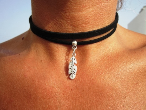 Bohemian Leather Choker Necklace beaded with feather charm • Handmade Jewelry  Best selling items