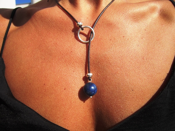 lapis lazuli statement necklace lariat, silver beaded necklaces for women