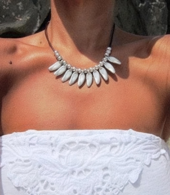 Statement Beaded Necklace with Silver Charm • Bohemian Handmade jewelry • Necklaces for Women • Personalized Jewelry Gift for Her by kekugi