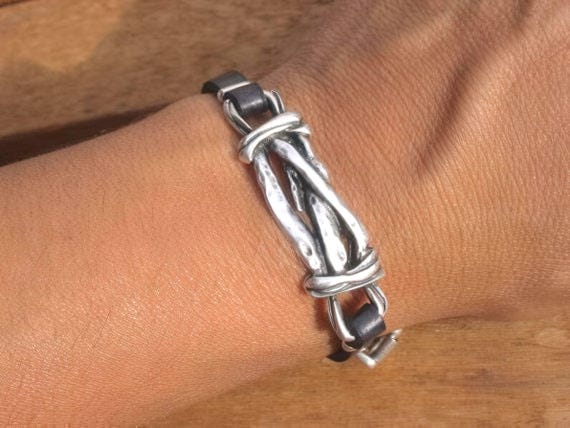 Leather & Silver Charm Beaded Bracelet • Handmade Jewelry Gift for Her • Custom Bracelet Gift • Personalized Jewelry Gifts by Kekugi