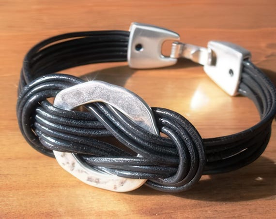 Personalized Leather & Silver Beaded Bracelet Gifts for Men • Handmade Mens Jewelry gifts