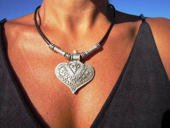 Couples Beaded Necklace with Silver Heart Pendant Charm • Bohemian Handmade jewelry Necklaces for Women • Personalized Jewelry Gift for Her
