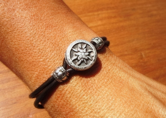 Bohemian Leather and Silver Beaded Bracelet Jewelry • Handmade Personalized Jewelry Gifts • Custom Bracelet Gift for Her by Kekugi