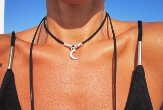 wrap necklace, moon necklace, Boho jewelry, bohemian jewelry, hippy jewelry, gypsy necklaces, boho necklaces, minimalist jewelry