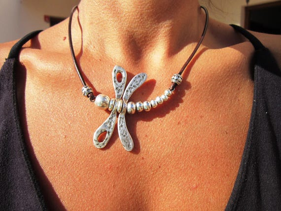 Statement Pendant Charm Dragonfly Necklace • Silver Beaded Necklaces for Women • Handmade Personalized Jewelry Best selling items Gifts