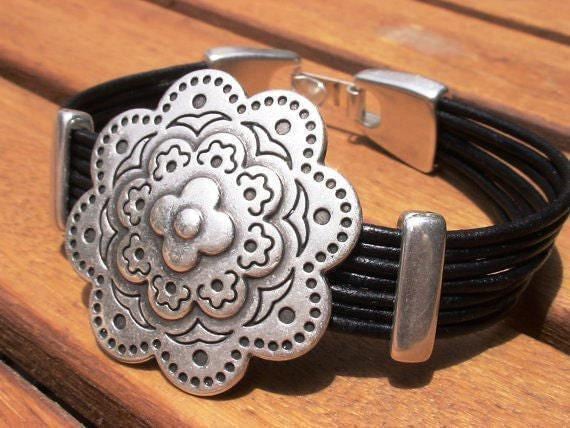 Matching Couple Bracelets Gift for Her • Leather & Silver Charm Beaded Bracelet • Bohemian Handmade Jewelry • Best Selling Items