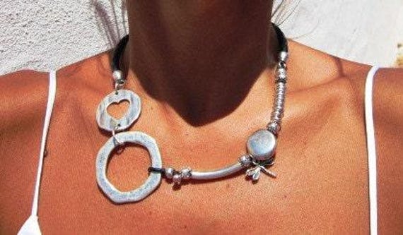 Couples Beaded Necklace with Silver Heart Pendant Charm • Bohemian Handmade jewelry Necklaces for Women • Personalized Jewelry Gift for Her