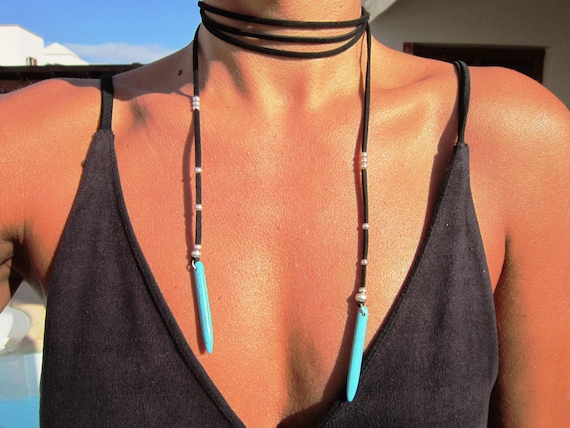 Statement Chunky silver turquoise Necklace Handmade Products • layered beaded choker necklace