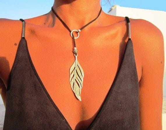 Boho feather necklace • Statement Charm Y Lariat Necklace • Silver Beaded Necklaces for Women • best selling items Personalized Gifts