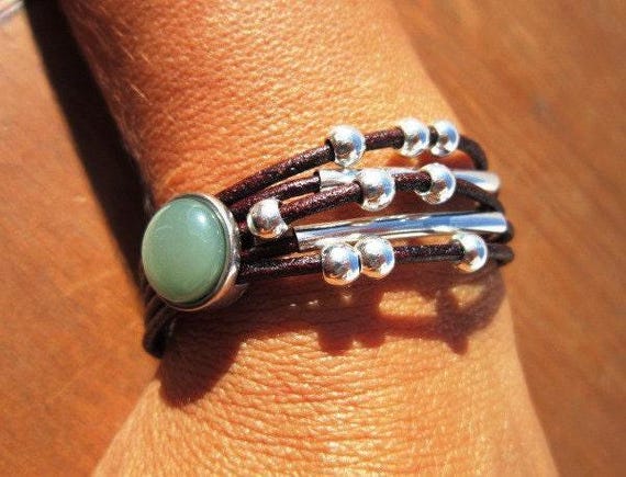 Beaded Leather Bracelet Personalized Gifts • Silver Custom Bracelet • Personalized Handmade Jewelry Gift for Her by Kekugi Bohemian jewelry