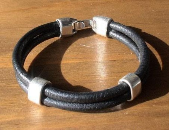 Personalized Leather & Silver Beaded Bracelet Gifts for Men • Handmade Mens Jewelry • Birthday Gift or Custom Jewelry Gift for Him by Kekugi
