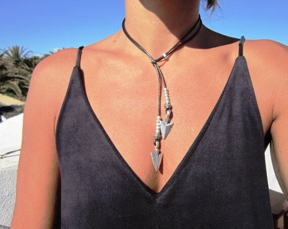 boho necklace, Y necklace, arrow necklace, lariat necklace, silver necklaces, boho jewelry, bohemian necklace, bohemian jewelry
