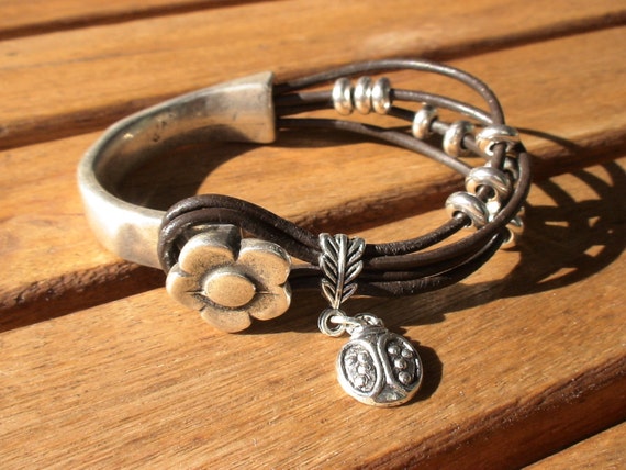 flower bracelet, ladybird bracelet, floral bracelet, silver flower bracelet, flower jewelry, flower bracelets, bracelet flower, jewelry