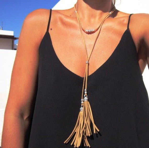 Long tassel necklace, bohemian jewelry style, long statement necklace, summer festival jewelry, minimalist necklace