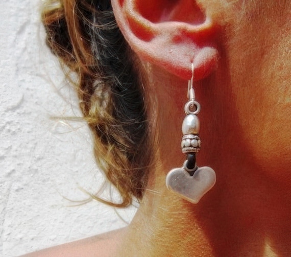 Gift for her hook sterling heart silver earrings dangle, statement drop beaded earrings. Personalized handmade jewelry