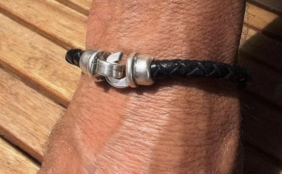 Personalized Leather & Silver Beaded Bracelet Gifts for Men • Handmade Mens Jewelry • Birthday Gift or Custom Jewelry Gift for Him by Kekugi