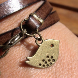 bird bracelet, womens bracelets, bronze bracelet, leather bracelet, beaded Bracelets, fashion jewelry, accessories, charm Bracelet image 5