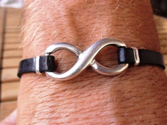 infinity Silver and Leather mens bracelet, friendship couples bracelet, men cuff bracelet, handmade silver mens jewelry, gifts for men