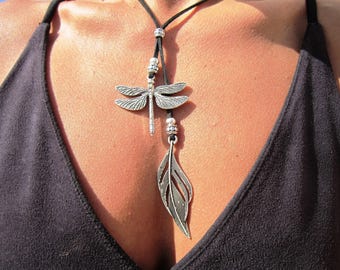 Statement Pendant Charm Dragonfly Necklace • Silver Beaded Necklaces for Women • Handmade Personalized Jewelry Best selling items Gifts