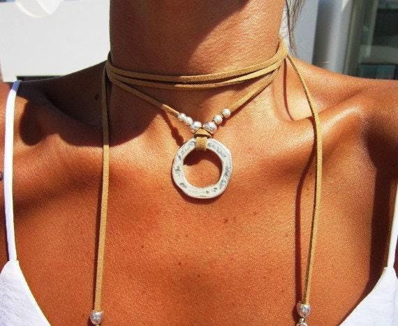 wrap minimal ring necklace, Boho chic jewelry, bohemian jewelry, hippy jewelry, gypsy necklaces, boho necklaces, minimalist jewelry
