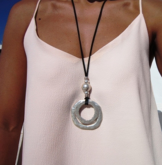 Best selling items Silver Everyday Pendant Beaded Ring Necklace • Long Layered Chunky Necklace Gift for Her • Silver Necklaces for Women