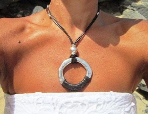 Ring Beaded Necklace with Silver charm • Bohemian Handmade Personalized Jewelry • Best selling items birthday  or anniversary Gift for her
