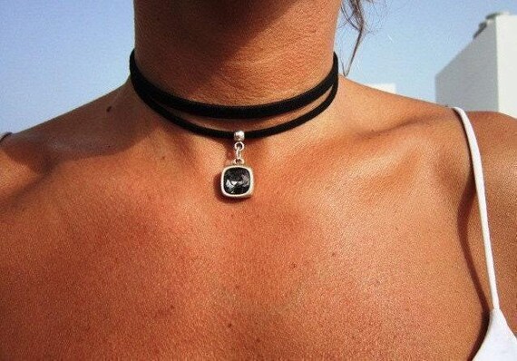 Bohemian Leather Choker Necklace beaded with swarovski charm • Handmade Jewelry Best selling items