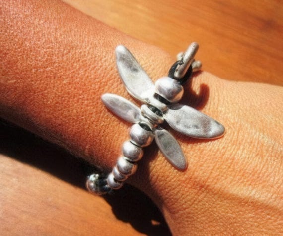 Custom Charm Silver Beaded dragonfly Bracelet • Bohemian Handmade Jewelry • Personalized Custom jewelry Gift for Her & Birthday Gift