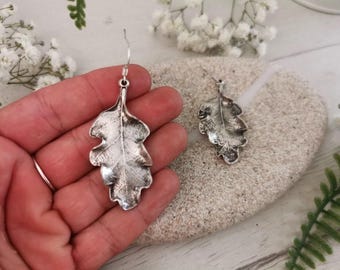 Silver Dangle Drop oak leaf Earrings • Beaded Boho and Handmade with sterling hook