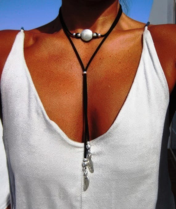 Layered Statement Silver Beaded coin Necklace with Boho pendant • Couples Necklace Handmade Personalized Jewelry Gift for Her by Kekugi