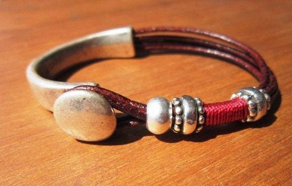 Silver & Leather Custom Bracelet Gift for Her • Personalized Handmade Jewelry Gift • Beaded Charm Bracelet Personalized Gifts for Birthday