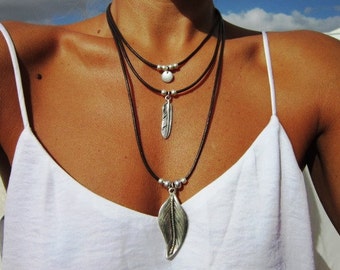 layered necklace, feather necklace, long necklaces, bohemian necklaces, initial necklace, silver necklaces, fashion jewelry