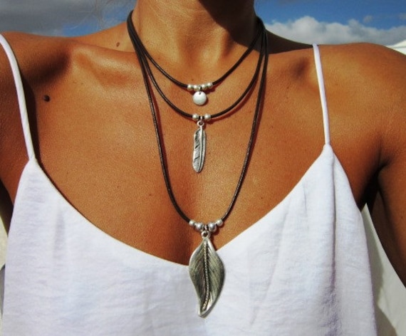 layered necklace, feather necklace, long necklaces, bohemian necklaces, initial necklace, silver necklaces, fashion jewelry