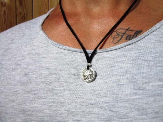 Mens Necklace Leather Pendant Necklace – Handmade Jewelry Gift for Him Personalized Jewelry by Kekugi