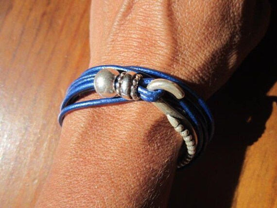 Leather & Silver Charm Beaded Blue Bracelet • Handmade Jewelry Gift for Her • Custom Bracelet gift • Personalized jewelry gifts by kekugi