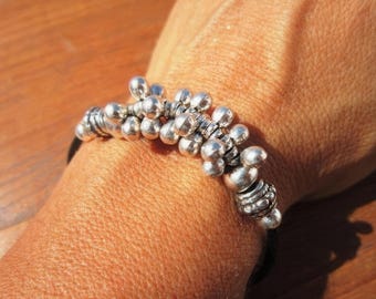 Beaded Leather Bracelet Personalized Gifts • Silver Custom Bracelet • Personalized Handmade Jewelry Gift for Her by Kekugi Bohemian jewelry