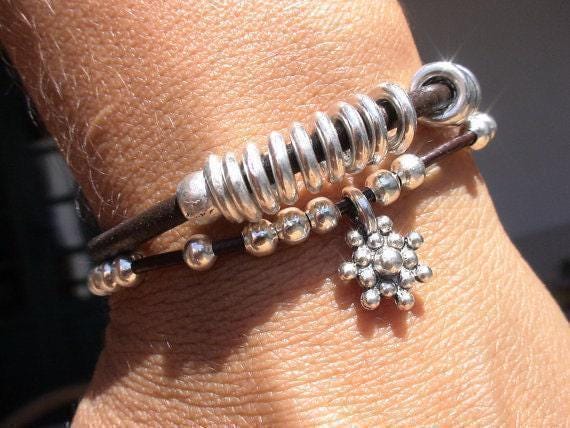 Custom Charm Silver Beaded Bracelet • Bohemian Handmade Jewelry • Personalized Custom jewelry Gift for Her & Birthday Gift by kekugi