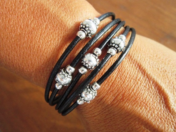 Black Leather Bracelet  Trendy Celebrity Style Jewelry  Fashion-Forward Accessory