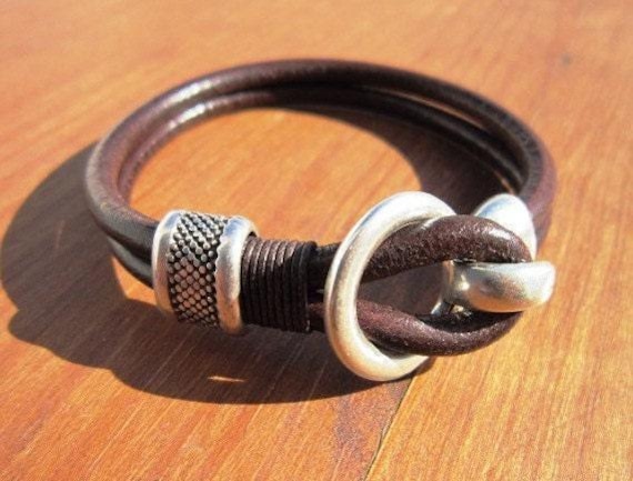 Personalized Leather & Silver Beaded Bracelet Gifts for Men • Handmade Mens Jewelry • Birthday Gift or Custom Jewelry Gift for Him by Kekugi