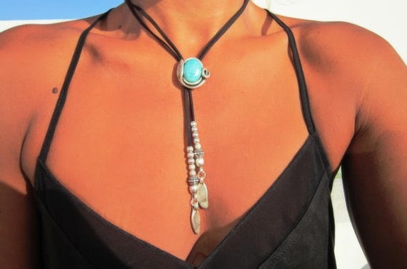 Turquoise Y lariat Necklace • Boho Couples Necklace gift for Her • Bohemian Handmade Turquoise Jewelry