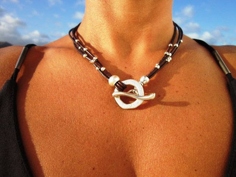 Womens Necklaces Leather Necklace Silver Necklace Choker Etsy
