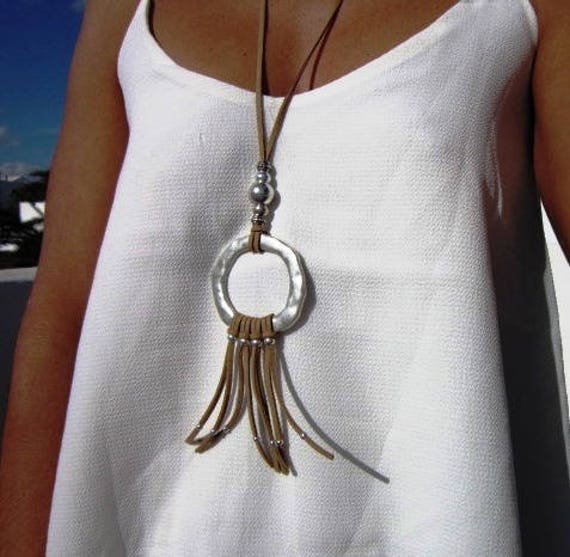 leather tassel necklace, beaded tassel necklace, long tassel necklace, silver tassel necklace, boho jewelry tassel necklace