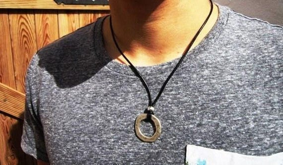 Mens Necklace Leather Pendant Necklace – Handmade Jewelry Gift for Him Personalized Jewelry by Kekugi