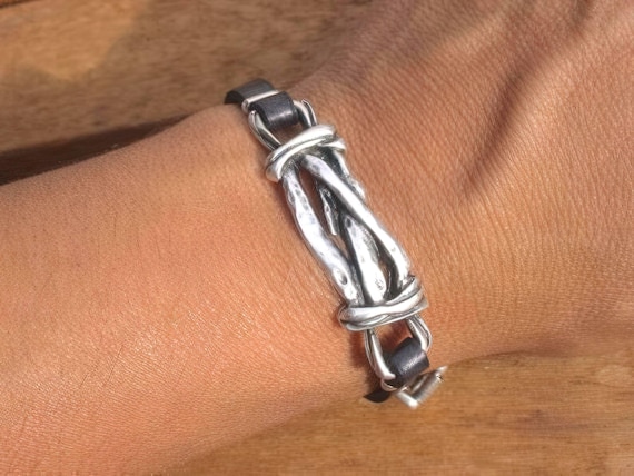 Leather & Silver Charm Beaded Bracelet • Handmade Jewelry Gift for Her • Custom Bracelet Gift • Personalized Jewelry Gifts by Kekugi