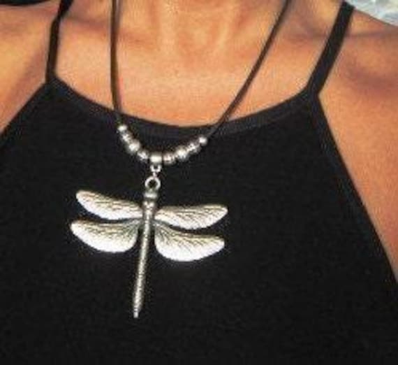 Statement Pendant Charm Dragonfly Necklace • Silver Beaded Necklaces for Women • Handmade Personalized Jewelry Best selling items Gifts