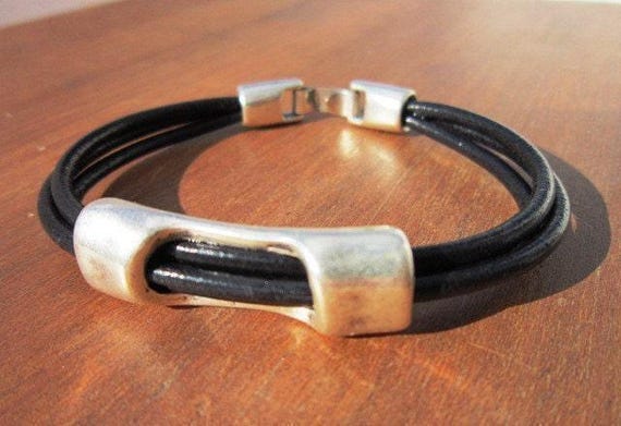 Personalized Leather & Silver Beaded Bracelet Gifts for Men • Handmade Mens Jewelry • Birthday Gift or Custom Jewelry Gift for Him by Kekugi