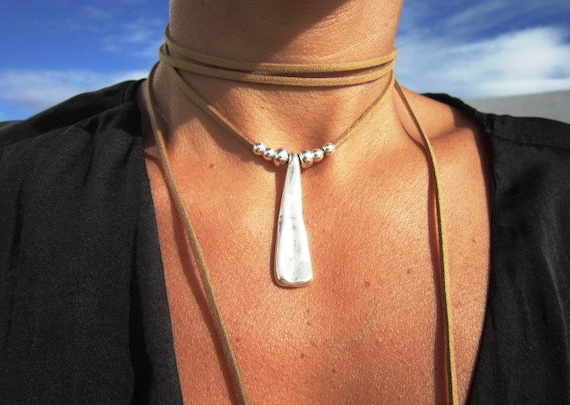 wrap leather choker necklace, beaded choker necklace with charms, bohemian jewelry, bohemian necklaces