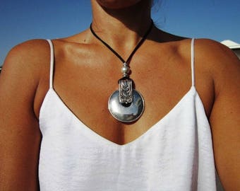 Ethnic pendant necklace, long necklace, necklaces for women, silver necklace, bohemian necklace, boho jewelry, pendant, costume jewelry