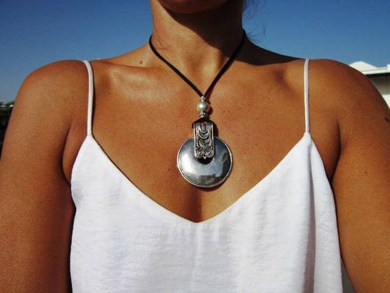 Ethnic pendant necklace, long necklace, necklaces for women, silver necklace, bohemian necklace, boho jewelry, pendant, costume jewelry